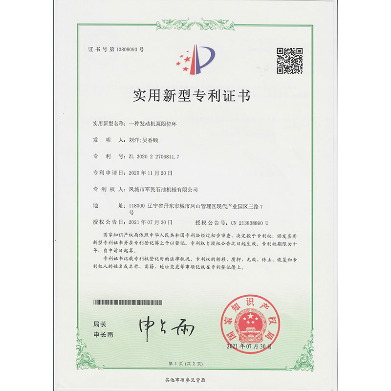 一種發動機泵限位環 實用新型專利